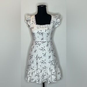 Altar'd State- White Dress with Black Floral Print & Lace Trim Size XS
